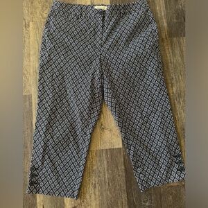 Talbots Weekend Chino Navy Blue Flower Print Cropped cotton Pants‎ 10